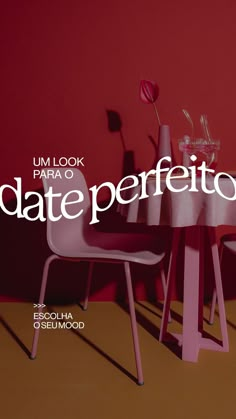 a table with three chairs next to it and the words date perfetto written in white