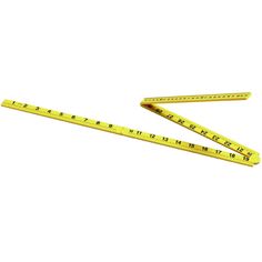 two yellow rulers are laying next to each other on a white surface, with one measuring tape in the foreground