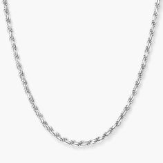 This 2.5mm Silver Rope Chain is Solid Sterling Silver. This silver rope chain necklace is diamond cut to give off a luxurious glow from every angle. Classic Link Chain Necklace With Rope Detail, Classic Rope Chain Link Necklace, Classic Link-style Rope Chain Necklace, Classic Round Rope Chain Necklaces, Classic Formal Jewelry With Rope Chain, Classic Rope Chain Necklace With Oval Link, Classic Round Rope Chain Necklace, Classic Oval Link Rope Chain Necklace, Classic Link Rope Chain Necklace For Formal Occasions