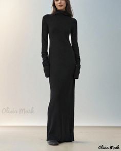 Olivia Mark - Chic and Minimalist Hooded Maxi Knit Dress Dress With Hood, Hooded Sweater Dress, Maternity Nursing Dress, Long Knitted Dress, Silk Chiffon Dress, Hooded Dress, Knitted Hood, Sophisticated Dress, Printed Maxi Skirts