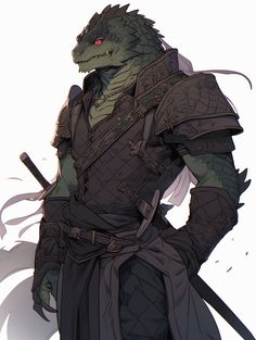 Black Dragonborn Dnd Male, Argonian Male, Green Dragonborn, Dnd Lizardfolk, Man In Armor, Dnd Portraits