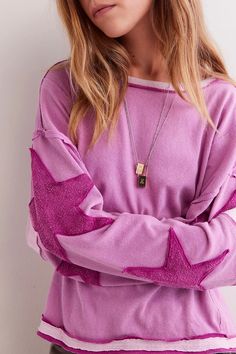 We The Free You're A Star Tee | Free People Hot Pink Shirt, Satin Slip Skirt, Free People Long Sleeve, Cut Out Leggings, People Clothes, Free People Style, Star Sweater, Free People Clothing, Loose Tees