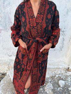 Yak wool kimono Long Sleeve Robe For Fall Vacation, Fall Vacation Long Sleeve Robe, Long Sleeve Fall Robe For Home, Long Sleeve Fall Home Robe, Fall Long Sleeve Home Robe, Long Sleeve Robe For Fall Festival, Fall Loungewear Robe With Kimono Sleeves, Vintage Long Sleeve Robe For Fall, Winter Vacation Long Sleeve Kimono