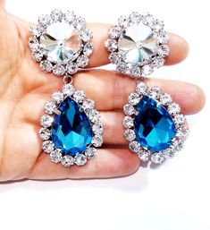 New! Blue Drop Dangle Chandelier Rhinestone Crystal Pageant Bridal Earrings 3 Inch was just added to eBay. Check it out! #eBay #eBaySeller