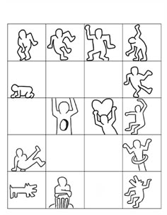 an image of different symbols in the shape of people and animals, with one person holding a