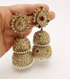 Restocked Antique Polki kundan Jhumka/stone Jhumka/Indian Jewelry/Pakistani Jewelry/Punjabi Jewelry/Statement earring/Bridal earring wedding This is 100% Handmade jewelry. So Color, shades, texture displayed may slightly vary from the actual product due to digital image limitations. We request you to consider these minor variations. Please expect the possibility of some slight imperfections when buying hand made jewelry. If you have any questions, please message or email us. Arrives in a gift bo Kundan Jhumka, Jumka Earrings, Punjabi Jewelry, Pakistani Earrings, Gold Earrings Indian, Earring Bridal, Terracotta Earrings, Indian Wedding Jewelry Sets, Bridal Earring