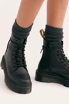 Dr. Martens Vegan Jadon II Lace-Up Boots | Free People Style Doc Martens, Above Knee Boots, Martens Outfit, Galaxy Converse, Doc Martens Style, Converse Outfits, Martens Style, Knee Boots Outfit, Doc Martens Outfit