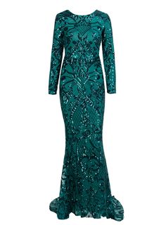 Open Back Geometric Sequins Bodycon Long Sleeved Party Dress LE71058 Click to shop now|Free stable shipping world-wide! Green Long Sleeve Gown With Sequins, Green Long Sleeve Party Gown, Green Long Sleeve Evening Dress For Party Season, Green Sheath Maxi Dress For Party, Fitted Green Gown For Party Season, Green Fitted Party Gown, Fitted Embellished Green Maxi Dress, Formal Bodycon Sequin Dress, Green Fitted Sequin Evening Dress