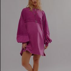 This Is A Size Small But Literally Runs Like A 2x. It's Very Cute But Extremely Oversized. Brand New With Tags! Super Pretty And Cozy, The Sleeves Are Very Baggy. Has Beautiful Details Oversized Sweatshirt Dress, Womens Oversized Sweatshirts, Loose Pullover, Loose Style, Crew Sweatshirts, Oversized Sweatshirt, Sweatshirt Dress, Free People Tops, Long Sweatshirt