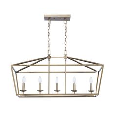 Provide a striking display for your home with Home Decorators Collection Weyburn Brushed Brass Caged Island Chandelier. Farmhouse Dining Light, Rectangle Chandelier Dining Room, Rectangular Chandelier, Cage Pendant Light, Island Chandelier, Dining Room Pendant, Cage Light, Rectangle Chandelier, Farmhouse Chandelier