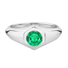 METAL SPECIFICATIONS White Gold 14K STONE SPECIFICATIONS Stone Name : Green Emerald Stone Cut : Round Cut Stone Details : There is one single round cut green emerald stone in the center approx. 1 carat (Approx. Dia. 6 mm) in the ring. Crafted with a natural earth mined stone. Color : Green Quality : AAA Total : Approx. 1 Carat RING SPECIFICATIONS Size : 8 (Can ship in any size) Appraised Value : $4,068.00 Comes with Certificate Formal Green Emerald Signet Ring, Green Sapphire Ring With Brilliant Cut For Formal Occasions, Modern Round Emerald Ring For Formal Occasions, Green Brilliant Cut Sapphire Ring For Formal Occasions, Fine Jewelry Green Signet Ring With Birthstone, Green Signet Ring With Bezel Setting For Promise, Green Bezel Set Signet Ring For Promise, White Gold Emerald Birthstone Ring With Center Stone, Formal Green Sapphire Ring With Brilliant Cut