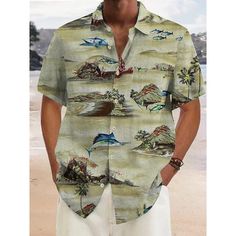 Season:Summer,Spring; Fabric:Polyester,Linen; Sleeve Length:Short Sleeves; Look After Me:Washable,Hand wash,Machine wash; Gender:Men's; Style:Streetwear,Fashion,Tropical,Designer,Hawaiian; Tops Type:Summer Hawaiian Shirt,Shirt; Occasion:Hawaiian,Beach,Going out,Casual,Street; Age Group:Adults'; Fit Type:Regular Fit; Pattern:Coconut Tree,Graphic Prints; Design:Button-Down,Print; Neckline:Turndown; Brand:OUKU; Front page:FF; Listing Date:02/11/2023; Bust:; Length:; Shoulder Width:; Fit US Size:; F Mens Printed Shirts, Fish Shirt, Tropical Fashion, Print Map, Spring Clothing, Coconut Tree, Beach Shirt, Mens Hawaiian Shirts, Animal Shirts