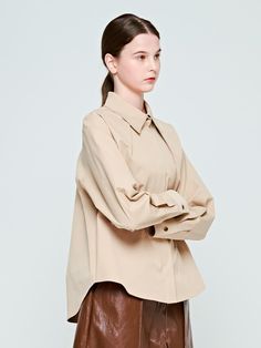 Composition : cotton 46%poly 40%nylon 10%span 4%Country of Origin : Republic of Korea Cream Collared Shirt For Fall, Beige Cotton Blouse For Work, Beige Relaxed Fit Shirt For Fall, Beige Shirt With Relaxed Fit For Fall, Neutral Collared Shirt For Spring, Beige Cotton Shirt For Fall, Collared Beige Shirt For Fall, Spring Neutral Collared Shirt, Khaki Spread Collar Shirt For Fall