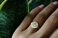 gold monogram signet rings with 2-3 or 4 initials ♡ this beautiful engraved signet ring is a delicate piece of jewelry to wear everyday with any combination. material options: 9k gold 14k gold 14k rose gold 14k white gold face size: 12x12 mm round face ring size: we offer sizes from 3 to 13 1/2 for bigger size requests, please send a message ♡ important note about the ring size: ♡ to be able to make a ring which fits perfectly we kindly ask you to double check your finger size as shown in the pi Fine Jewelry Monogram Initial Ring, Minimalist Formal Monogram Initial Ring, Gold Signet Ring With Initials Fine Jewelry, Luxury Round Signet Ring With Initials, Luxury Oval Signet Ring With Monogram, Luxury Monogram Initial Ring, Oval Engraved Ring With Monogram For Anniversary, Luxury Monogram Signet Promise Ring, Oval Engraved Monogram Ring For Anniversary