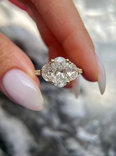 3-0-ct-oval-three-stones-cvd-f-vs1-diamond-engagement-ring Half Moons, Vs1 Diamond, Measure Ring Size, Types Of Diamonds, Lab Grown Diamonds Engagement, Three Stone Engagement, Three Stone Engagement Rings, Oval Cut Diamond, Diamond Sizes