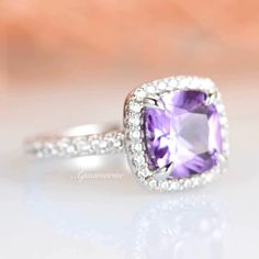 Purple Diamond Cushion Cut Rings, Purple Cushion Cut Diamond Rings, Elegant Wedding Amethyst Gemstone Ring, Classic Purple Rings As Gift, Classic Purple Ring As Gift, Elegant Lavender Birthstone Ring For Weddings, Elegant Purple Wedding Ring, Elegant Purple Diamond Ring For Anniversary, Elegant Amethyst Rings For Wedding