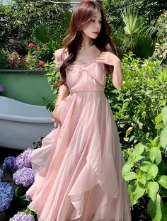 Size: XL Pink Strap Dress, Gentle Feminine, Lace Dress Casual, Chiffon Long Dress, Greek Goddess Costume, Sheer Wedding Dress, Long Sundress, Satin Dress Long, Elegant Midi Dresses