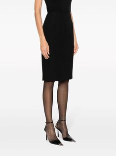 Versace wool-blend Pencil Midi Skirt - Farfetch Luxury Black Pencil Mini Skirt, Luxury Black Stretch Pencil Skirt, Luxury Stretch Knee-length Pencil Skirt, Black Stretch Full-length Pencil Skirt, Versace Skirt, Luxury Black Knee-length Pencil Skirt, Pencil Midi Skirt, Pencil Silhouette, Trench Dress