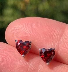 "Red Garnet Crystal Necklace Earring Set - Heart Shaped Pendant - Crystal Stone in Garnet Color - 925 Sterling Silver Setting and Chain - 14\" 16\" 18\" 20\" 22\" Dainty Box Chain - Valentine Gift for Women, Daughter, Mom, Wife, Girlfriend - Comes with Gift Box - Sold as Set or Separately Thank you for shopping at Harper Silver!" Red Heart Earrings For Wedding On Valentine's Day, Red Heart Cut Jewelry For Anniversary, Red Heart Earrings For Valentine's Day Wedding, Red Heart Earrings For Gift, Red Heart Cut Jewelry For Wedding, Heart Cut Red Jewelry For Wedding, Red Heart Earrings For Valentine's Day Anniversary, Red Heart Earrings For Wedding, Red Heart Cut Earrings For Wedding