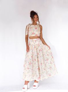 Lush Garden Midi Skirt MABLE Floral Print Flowy Skirt For Garden Party, Feminine Maxi Skirt For Summer Vacation, Summer Style Gathered Maxi Skirt, Chic Flowy Maxi Skirt For Garden Party, Chic Maxi Skirt For Garden Party, Flowy Maxi Skirt For Summer Garden Party, Flowy Maxi Skirt For Spring Garden Party, Floral Print Maxi Skirt For Spring Garden Party, Summer Maxi Skirt For Garden Party