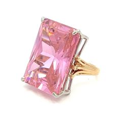 Giant Large Rectangular Pink Cubic Zirconia ~ 14k Yellow, White Gold Two Tone Statement Ring- Baby Pink  Handmade Setting  Size 7.5 - ET1670 This ring will definitely get noticed. It features a significant, rectangular-shaped pink cubic zirconia gemstone as its centerpiece. The setting is  handmade to fit the stone, rather than mass-produced by machines. Much attention to has been paid to the details.  Ring Size: 7.5 Metal Content: 14k Yellow  and White Gold Gemstone: Cubic Zirconia Size in mm: 25 x 18mm Face of Ring (North/South): 25mm Height of ring off of finger: 11mm Ring Shank Width: 2mm Weight: 18.54 Grams Stamps: 14k  Condition: Excellent Pre-owned Condition Each piece is thoroughly examined and refinished as needed by our professional jewelers, tested to guarantee metal content,  g 14k Gold Rectangular Jewelry With Brilliant Cut, 14k Gold Jewelry With Brilliant Cut Rectangular Shape, 14k Gold Rectangular Brilliant Cut Jewelry, Fine Jewelry Pink Rectangular Rings, Rectangular Yellow Gold Jewelry With Accent Stones, Rectangular Rose Gold Jewelry With Prong Setting, Rectangular White Gold Ring With Accent Stones, Pink Rectangular Stone Ring For Anniversary, Pink Rectangular Ring With Accent Stones