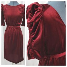 Get ready to turn heads with this vintage burgundy velvet dress! 🤩 With its puffed sleeves and figure-hugging wiggle style, you'll feel like a true Hollywood starlet from the 80s. Perfect for any evening occasion, this original piece comes with a belt to cinch your waist and accentuate your curves. Don't miss out on this exquisite addition to your wardrobe! 🔥 #vintagestyle #eveningwear #80sfashion #velvetdress #burgundy #puffsleeves #cinchedwaist #womenfashion