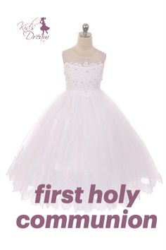 #communion #firstcommunion #dress #girls #lace #white Sleeveless Gown With Sheer Bodice For Pageants, Lace Ball Gown With Tulle Skirt For First Communion, Lace Tulle Gown For First Communion, Lace Ball Gown For Confirmation With Lace Bodice, Sleeveless Tulle Ball Gown With Lace Bodice, Sleeveless Lace Ball Gown With Lace Bodice, Sleeveless Tulle Gown With Lace Bodice, Sleeveless Lace Gown With Tulle Skirt, Fitted Tulle Lace Dress For Pageants