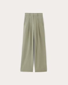 The Draper Pleated Pant in Buttersmooth Seagrass – Everlane Wide Leg Pants For Elevated Casual Wear, Solid Color Wide-leg Bottoms For Elevated Casual, Wide-leg Solid Color Bottoms For Elevated Casual, Solid Wide-leg Bottoms For Elevated Casual Wear, Wide-leg Bottoms For Casual Wear, Fall High-waisted Wide Leg Pants For Elevated Casual, Green Wide Leg Pants For Work, Relaxed Fit Wide Leg Pants With Welt Pockets, Wide Leg Pants With Welt Pockets And Relaxed Fit