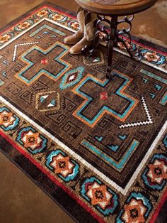 Cowboy Rug Western Rugs, Cabin Rugs, Southwest Colors, Southwest Rugs, Diy Home Decor For Apartments, Brown And Turquoise, Luxury Floor, Southwestern Area Rugs, Southwest Design