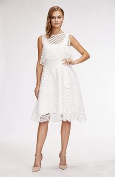 Eva Franco Dress Baba Dress - White Whisper A-line Lace Midi Dress For Garden Party, A-line Scallop Lace Dress For Wedding Guest, A-line Lace Dress With Scalloped Lace For Wedding Guest, Lace Fit And Flare Midi Dress For Wedding, Midi Length Lace Dress With Ruffles For Wedding, Scalloped Lace A-line Dress For Wedding Guest, Feminine Scalloped Lace Dress For Wedding Guest, White A-line Lace Dress For Wedding Guest, Tea-length Scalloped Lace Dress