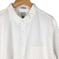 J. Crew Men's Classic Fit Stretch Secret Wash Shirt Fall 2019 Style #Aa260 Color: Mdi Mini Dots White With Navy Blue Mini Polka Dots. J. Crew Describes Classic Fit As: A More Traditional Full Cut, Roomier In The Body And Sleeves. Button-Down Collar, One Chest Patch Pocket, Curved Hem, Single Rear Box Pleat. Secret Wash Shirts Have A Washed, Broken-In And Wrinkled Look. Lightweight 98% Organic Cotton, 2% Elastane Poplin Fabric. Machine Wash. Condition: New With Tag (Part Of Tag Is Torn Off). Neve Cotton Polka Dot Shirt With Button Closure, Polka Dot Cotton Shirt With Button Closure, Relaxed Fit Cotton Polka Dot Tops, Long Sleeve Polka Dot Top With Relaxed Fit, Casual Polka Dot Shirt, Polka Dot Long Sleeve Top With Relaxed Fit, Casual Polka Dot Button-up Shirt, Spring Cotton Polka Dot Shirt, Polka Dot Cotton Shirt For Spring