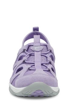 Perfect for outdoor activities, this sporty sneaker constructed with suede paneling and cutout details is fitted with a cushioned footbed and rubber sole. 1" platform Removable, cushioned insole with arch support Leather and textile upper/textile lining/rubber sole Imported Athleisure Sneakers With Vented Sides And Round Toe, Sporty High-top Walking Shoes With Arch Support, Sporty Nylon Walking Shoes, Suede Sneakers With Arch Support, Synthetic Sneakers With Arch Support For Walking, Athleisure Sneakers For Walking With Arch Support, Low-top Sneakers With Vented Sides For Outdoor Activities, Sporty Running Shoes With Ventilation For Walking, Suede Sneakers With Arch Support For Walking