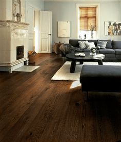 a living room filled with furniture and a fire place next to a fireplace on top of a hard wood floor