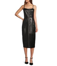 From Antonio Melani&#x2C; this dress features:Genuine leather fabrication Sheath silhouette Sweetheart necklineSleevelessLinedBack zipper closureApprox. 46" length from shoulder to hemGenuine leatherProfessional leather cleanerImported. Sleeveless Leather Evening Dress, Leather Midi Dress For Date Night, Fitted Leather Midi Dress, Chic Leather Midi Dress For Date Night, Elegant Leather Midi Dress, Fitted Leather Sheath Dress, Elegant Sleeveless Leather Dress, Knee-length Leather Dress For Date Night, Sleek Leather Midi Dress