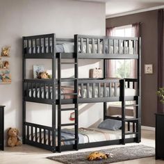 there is a bunk bed with two sets of ladders on the top and bottom