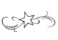 a drawing of a star with swirls and stars on it's back side