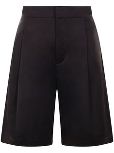 black twill weave pleat detailing high-rise wide leg knee-length concealed front fastening Black Pleated Shorts, City Dress, Tailored Shorts, Lady Fashion, Twill Weave, Pleated Shorts, Summer Beach Wear, Ballet Flat Shoes, Shorts Black