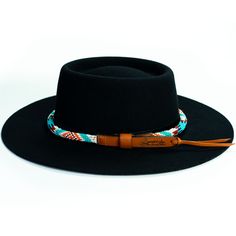 Price includes a Brigitte Sambboho hat & an Aztec (rounded) hatband. Save 10% with this bundle. Select hat size. Hatband is one size fits all. Hatband is removable. The fanciest hat you will ever wear. Sambboho's Brigitte black hat is a dipped crown boater design with a custom trimmed genuine velvet black band. A structured and stiff short-brimmed boater style. Use to make an impression! Dipped crown oval boater hat in Black Trimmed with genuine Velvet Black Band Hat material: 100% soft Braz Western Boater Hat With Adjustable Curved Brim, Adjustable Country Hat With Flat Crown, Black Adjustable Boater Hat With Flat Crown, Adjustable Black Boater Hat With Flat Crown, Adjustable Country Style Hat With Flat Crown, Adjustable Brimmed Western Boater Hat, Adjustable Western Boater Hat With Brim, Adjustable Wide Brim Top Hat For Ranch, Adjustable Flat Brim Boater Hat For Country Events