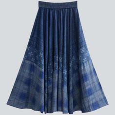 Introducing our 2023 Spring-Summer Collection Nonconformist Flared Denim Skirt ââ‚?the perfect combination of boho chic and grunge-inspired elegance!Why It's A Must-HaveThis skirt is a timeless masterpiece that mixes ageless silhouettes with bold details. Crafted from premium denim. it features an alluring lengthy length. a high-waisted fit. and a rubber closure. Plus. a beautiful embroidered pattern adds an extra touch of nonconformist flair.Key Highlights: Boho-Chic Style: A perfect blend of e Fitted Denim Skirt, Denim Skirts Online, Flared Denim Skirt, Hippie Chic Fashion, Flared Denim, Jeans Skirt, Denim Maxi Skirt, Winter Blues, Trendy Clothes