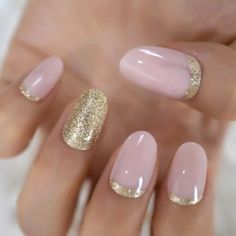 Attention-getting, perfect glue on or press on nails! Fun for a special event or for every day wear. Quick and easy to apply. A total of 24 nails in a variety of sizes to fit all nail sizes. Get the look of a salon manicure without the cost with our beautiful DIY nails! Color: Pink with Gold Glitter Accents * 20 nails with Gold Glitter Trim and 4 nails with full Gold Glitter per package of 24 Length: Medium Shape: Oval Sheen: Shiny/Glitter Good for Wider Nail Beds: Yes Good for Longer Nail Beds: Gold Tip Nails, Nails With Gold Glitter, Oval Fake Nails, Nails Shimmer, Short Nail Art, Oval Acrylic Nails, Summer Nails Almond, Nails With Gold, Wide Nails