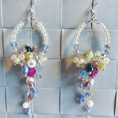 Handmade Beaded Dangle Earrings, Round Wire, Long Earrings, Women's Jewelry, Flower, Multicolored by DivaChicTreasures on Etsy https://www.etsy.com/listing/681287360/handmade-beaded-dangle-earrings-round Handmade Multicolor Crystal Earrings For Party, Multicolor Czech Glass Beaded Earrings For Party, Party Dangle Flower Earrings With Dangling Beads, Party Flower Dangle Earrings With Dangling Beads, Party Czech Glass Beaded Drop Earrings, Multicolor Dangle Earrings With Beads, Czech Glass Beaded Dangle Earrings For Party, Whimsical Beaded Earrings For Party, Elegant Multicolor Beaded Dangle Earrings