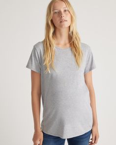 Stay effortlessly comfortable throughout your pregnancy with our Cotton Modal Maternity Crewneck Tee 2-Pack. Crafted from a soft and breathable blend of cotton and modal, these maternity essentials provide a flattering fit that grows with your bump. The classic crewneck design is always in style, while the 2-pack ensures you always have an additional option.  | Quince | Women's Cotton Modal Maternity Crewneck T-Shirt 2-Pack in White/Light Heather Grey, Size Large, Organic Cotton Cotton Maternity T-shirt With Crew Neck, Maternity Wear Short Sleeve Bump Friendly Top, Maternity Bump Friendly Short Sleeve Top, Comfortable Everyday Gray Tops, Nursing Friendly Stretch Tops For Everyday, Casual Cotton Nursing-friendly Tops, Summer Cotton Tops Bump Friendly, Stretch Nursing Friendly Tops For Everyday, Stretch Nursing-friendly Top For Everyday