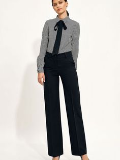 After many seasons of the dominance of slim-fitting pants, models with wide legs, the so-called wide leg, have returned. Pants with loose legs look perfect in a set with a jacket of the same color, creating an elegant total look. The pants have a raised top, so they optically lengthen the silhouette. Spandex 2.1 % Polyester 74.8 % Viscose 23.1 % Size Lenght Hips width Waist width 36 106 cm 95 cm 73 cm 38 106.5 cm 99 cm 77 cm 40 107 cm 103 cm 81 cm 42 107.5 cm 107 cm 85 cm 44 108 cm 111 cm 89 cm Classic Wide-leg Office Pantsuit, Fall Business Casual Wide-leg Dress Pants, Tailored Wide-leg Dress Pants For Fall, Fall Workwear Wide Leg Trousers, Fall Wide Leg Workwear Pants, Fall Wide Leg Work Pants, Tailored Wide Leg Fall Pants, Classic Wide Leg Trousers For Fall, Wide-leg Dress Pants For Fall Workwear