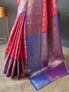 Introducing our enchanting pink zari weaving silk function wear saree with blouse, the perfect outfit to make a fashion statement at any festival, function, or wedding. Made from high-quality silk material, this saree features intricate zari weaving work that adds a touch of elegance and sophistication to your ensemble. The pink color adds a feminine and graceful touch, while the purple silk blouse complements the saree beautifully.
You can wear it to a variety of occasions, from festive celebra Pink Paithani Silk Pre-draped Saree For Traditional Ceremonies, Pink Pre-draped Saree For Eid Ceremonies, Pink Paithani Silk Traditional Drape Blouse, Pink Saree Blouse Piece For Traditional Ceremonies, Semi-stitched Pink Traditional Wear For Ceremonies, Pink Saree For Wedding And Festivals, Pink Handloom Art Silk Blouse Piece, Pink Art Silk Handloom Blouse Piece, Semi-stitched Pink Traditional Wear With Pallu