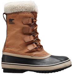 The style you want in winter boots, with the protection you expect from SOREL. This classic nylon pair features seam-sealed waterproof construction with a cozy faux shearling cuff. An extreme traction sole keeps you upright on excursions large and small. Design: Seam-sealed waterproof construction Laces are not waterproof Waterproof nylon upper 2.5 mm bonded felt frost plug Removable 6 mm washable recycled felt inner boot Durability & Traction: Handcrafted waterproof vulcanized rubber shell with Winter Boots Women Snow, Sorel Winter Carnival, Winter Carnival, Boots 2020, Winter Comfort, Sorel Boots, Sorel Winter, Fur Lined Boots, Sorel Womens