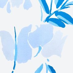 a blue and white wallpaper with leaves on the bottom half of it, against a white background