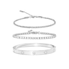 PRICES MAY VARY. 【3PCS/SET FOR LAYERING】Our dainty silver bracelet set includes glossy bangles, cubic zirconia bracelets, and twisted sparkle glitter chain bracelet, perfect for layering or wearing alone for everyday elegance. 【BRACELET MATERIAL】Our silver bangle bracelet features a minimalist design with round Cubic Zirconia stones that add just the right amount of sparkle. Made from hypo-allergenic stainless steel, it's strong, durable, and perfect for everyday wear. 【PERFECT SIZE】With a stron Elegant Bracelet Silver, Silver Bracelet For Women Bangles, Tennis Bracelet Silver, Cute Jewelry Silver, Friendship Bracelets Diamond, Cute Silver Jewelry, Tyler The Creator Concert, Expensive Bracelets, Layered Silver Bracelets