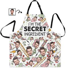 an apron with the words, i'm the secret ingredient on it and pictures of people