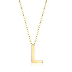 Ross-Simons - L - Italian 14kt Yellow Gold Initial Necklace. 16". RS Pure. Modern designs that complete your outfit and complement your personality. Our dainty 14kt yellow gold initial necklace is just the statement to set your style apart! Features the letter "L" stationed on a simple cable chain with a 2" extender. Made in Italy. Springring clasp, 14kt yellow gold initial necklace. L Necklace, Gold Initial Necklace, Initial Necklace Gold, Letter L, Gold Initial, Gold Pendant Necklace, Initial Necklace, Cable Chain, Christmas List