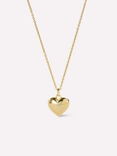 Gold Heart Necklace - Lev Small Boyfriend Necklace, Gold Locket Necklace, Heart Locket Necklace, Puffed Heart, Gold Heart Necklace, Jewelry Essentials, Puffy Heart, I Love Jewelry, Heart Locket